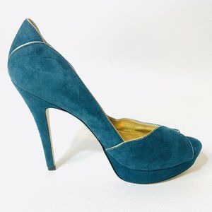 Ivanka Trump Italiza Leather Teal Platform Heels